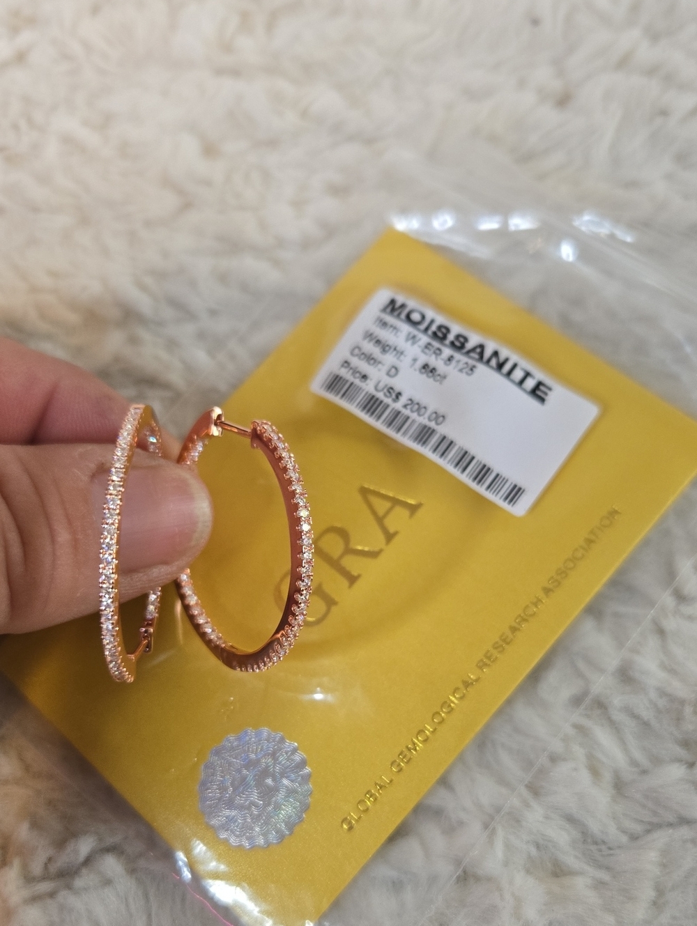 Sparkling Rose Gold Hoop Earrings with Pavé Moissanite Accent